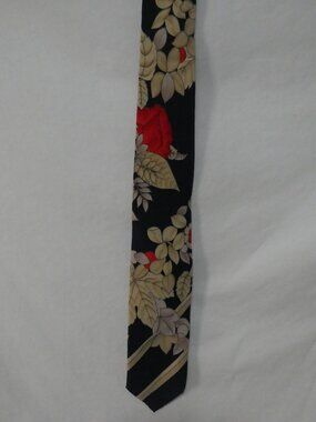Vintage LEONARD PARIS 100% Silk Floral Necktie Navy Red Cream
